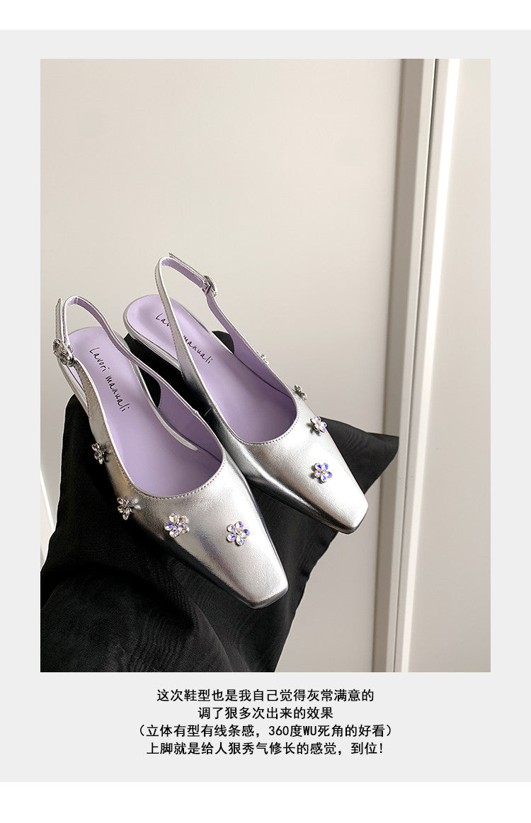 Karin Luna In Stock  Spot Goods  Rhinestone Small Square Toe Closed-Toe Sandals