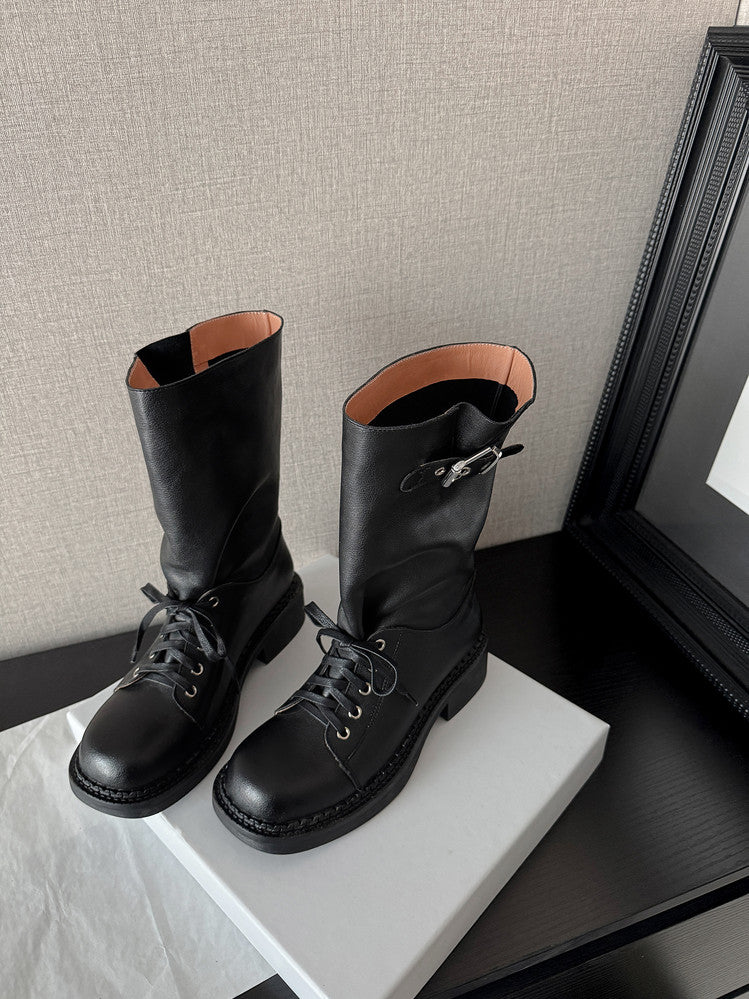 Karin Luna Bestseller Large Tube Thick Sole Martin Boots with Belt Buckle