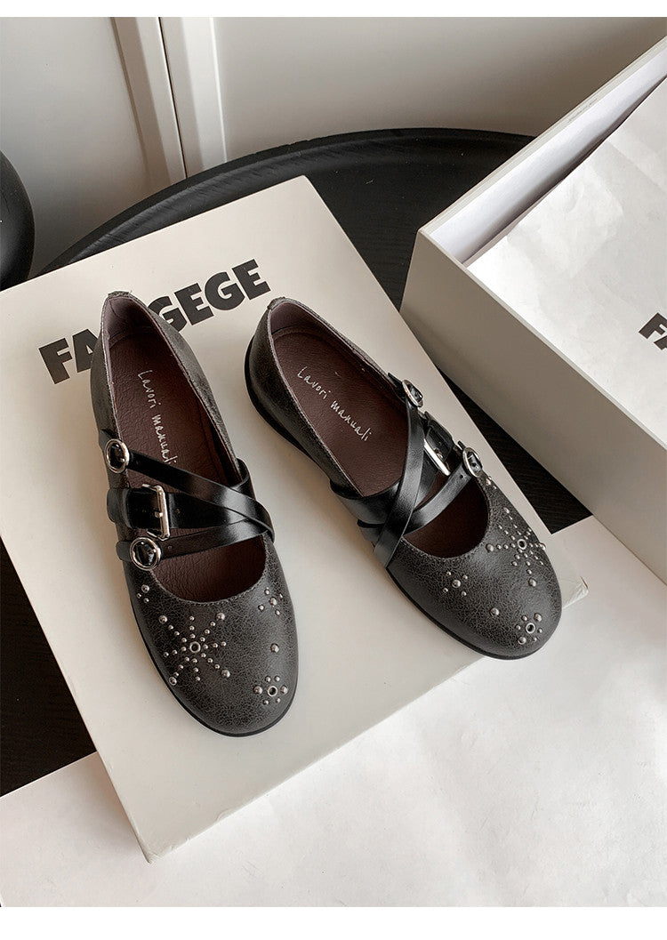 Karin Luna In Stock Spot Goods Studded Rivet Hidden Wedge Mary Jane Shoes