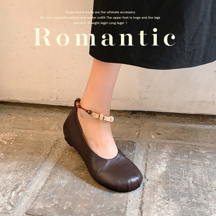 Karin Luna Full Layer Inside and Out~Elephant Pattern Round Toe Hidden Wedge Granny Shoes