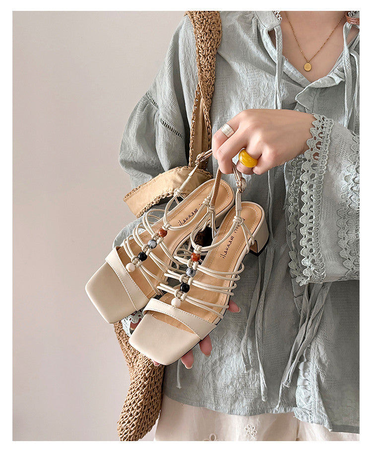 Karin Luna Bohemian Vacation Style~Square Toe Open Toe Sandals