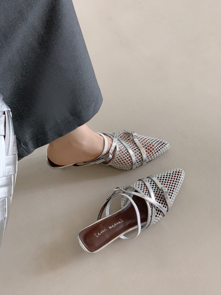 Karin Luna In Stock  Spot Goods  Mesh Series Elegant Closed-Toe Belt Buckle Slippers