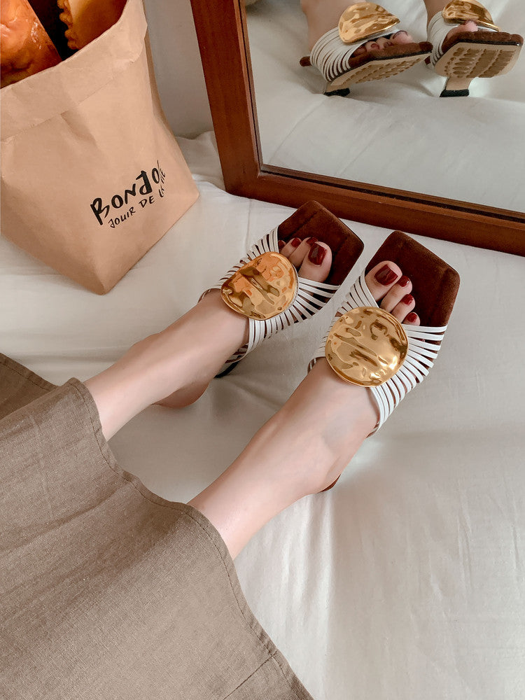 Karin Luna Bestseller Popular New Image  Comes with data plan included Resort Style Irregular Heel Thin Strap Slippers