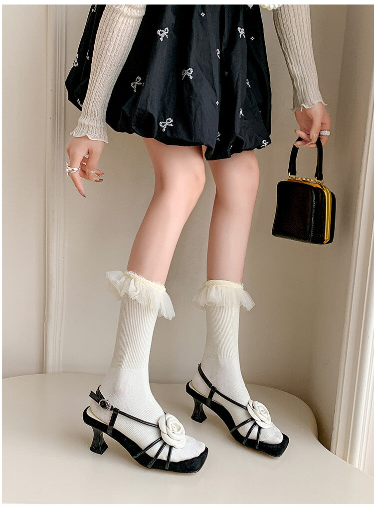 Karin Luna Exquisite Camellia ~French Retro Open-Toe Sandals
