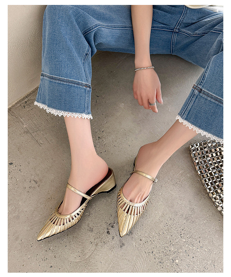 Karin Luna Casual Feel~In stock Pointed Toe Hollow Design Note Pointed Toe Slippers