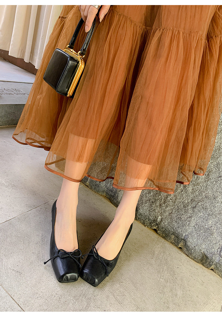 Karin Luna In Stock In Stock ~Full leather inside and out Pig Nose Bow Retro Thick Heel Mary Jane Shoes