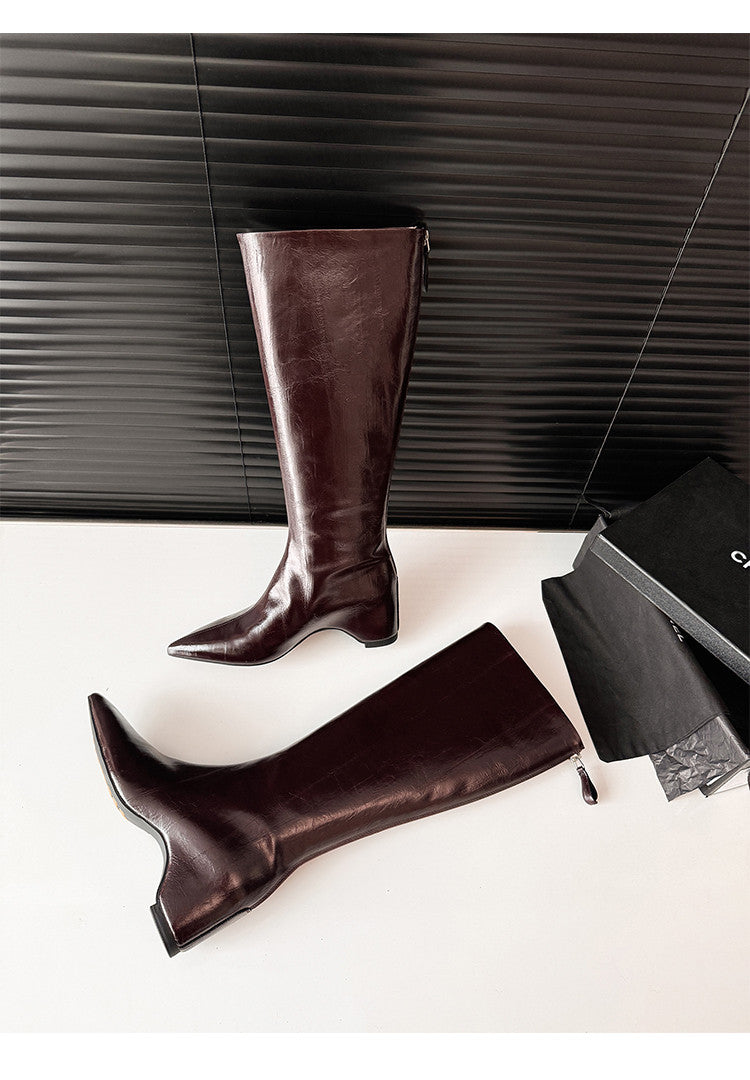 Karin Luna Elegant Style Pointed Toe Internal Height Increase Long Boots
