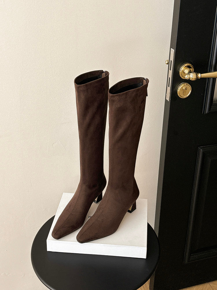 Karin Luna In Stock In Stock  Square Toe Chunky Heel Korean Style Elegant Long Boots