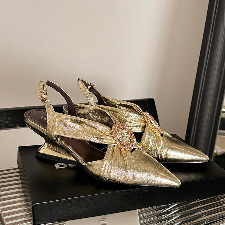 Karin Luna Bestseller Popular  Pointed Toe Irregular Heel Elegant Rhinestone Closed-Toe Sandals