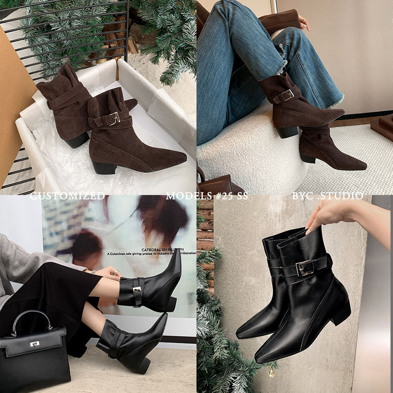 Karin Luna In Stock In Stock Hot-Selling Basic Old Money Style Retro Belt Buckle Short Boots