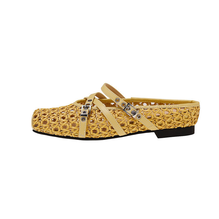 Karin Luna In Stock Spot Goods  Hot-Selling Square-Toe Woven Pig Nose Closed-Toe Slippers