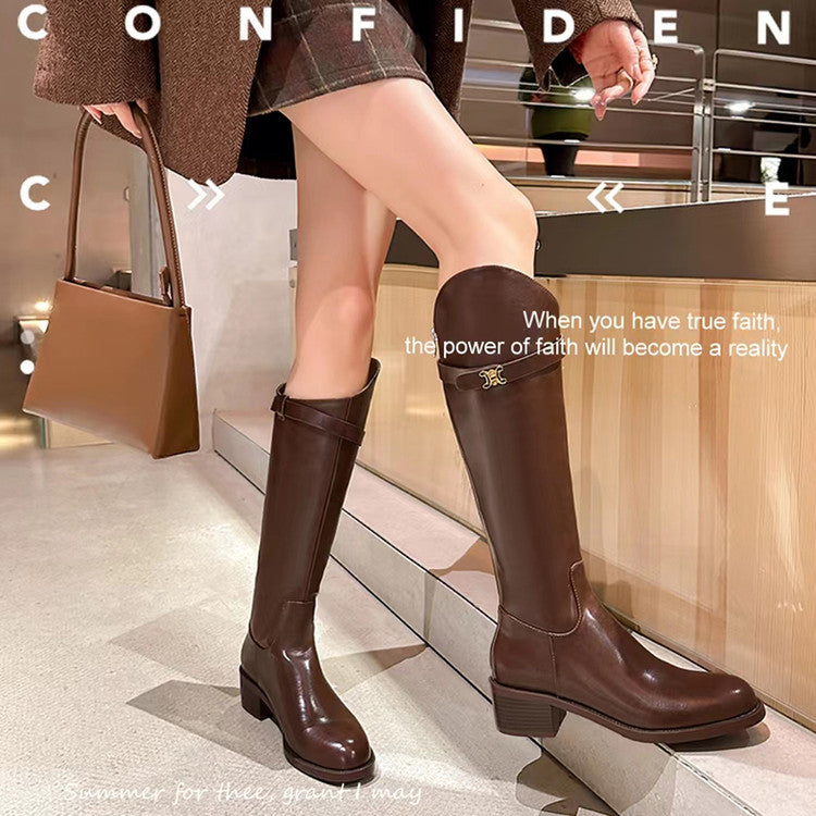 Karin Luna In Stock Classic Style Now Round Toe Flat Bottom Casual Slimming Knight Boots