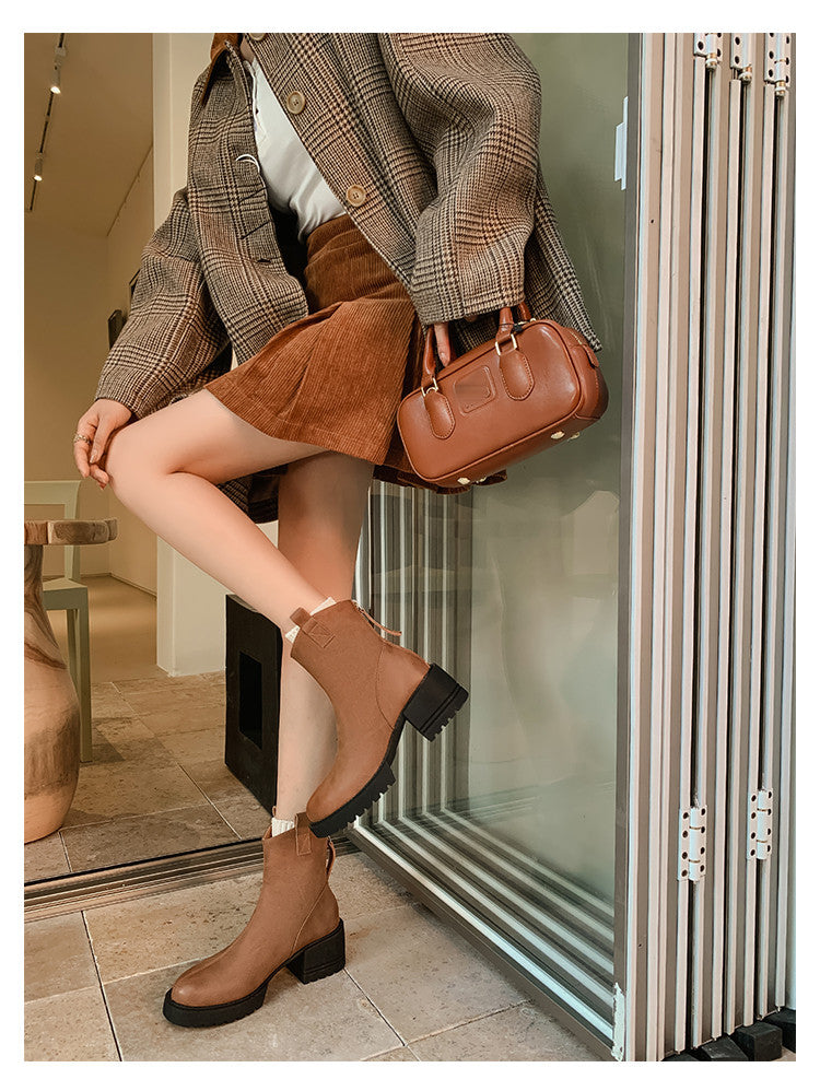 Karin Luna In Stock Versatile Round Toe Chunky Heel Ankle Boots