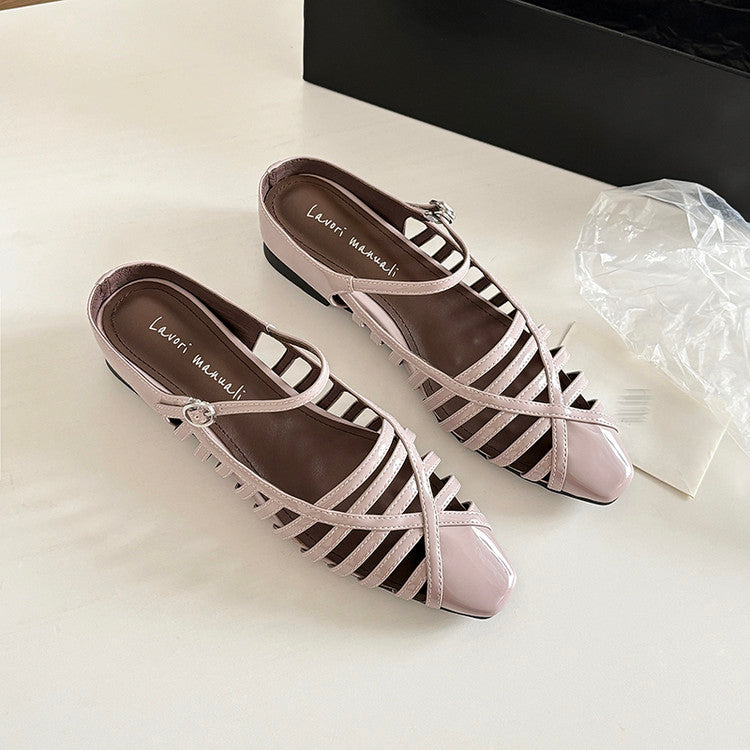 Karin Luna In Stock Spot Goods   French Retro Hollow Small Square Toe One-Strap Slippers