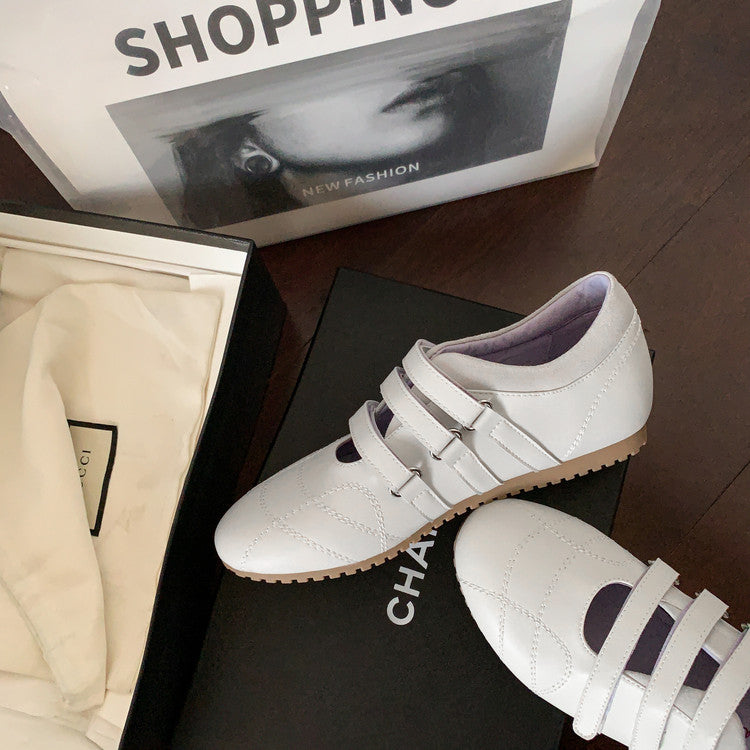 Karin Luna Casual Shoes Series~  In Stock In Stock Magic Tape Round Toe Internal Height Increase Single Strap Flats
