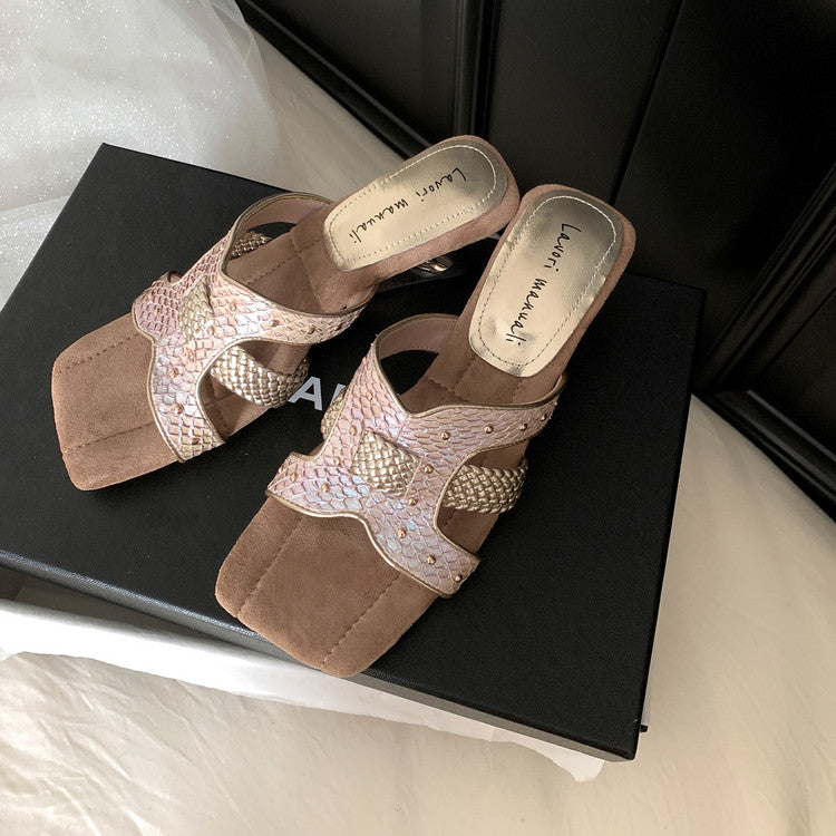 Karin Luna Fish Skin Series~ Hot-selling Square-Toe Slippers with Built-in Traffic