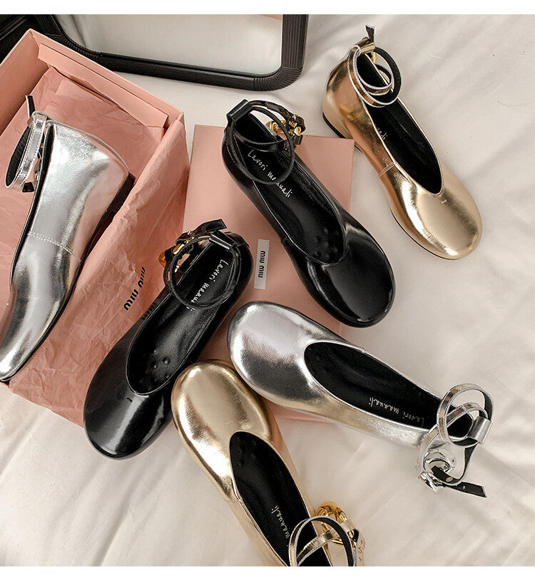 Karin Luna In Stock Large Stock Main Promotion  Two-Way Wear Height-Increasing Retro Gold Buckle Mary Jane Shoes