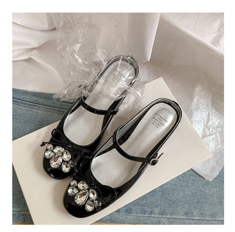 Karin Luna In Stock In Stock  Rhinestone One-Strap Round-Toe Slip-On Height-Increasing Soft Slippers