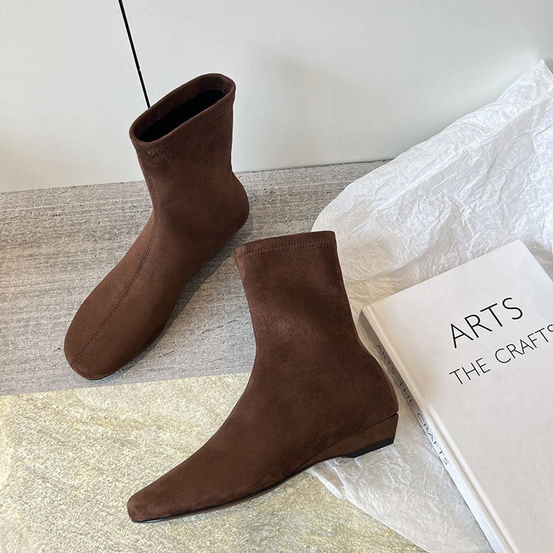 Karin Luna In Stock Spot Goods Round Toe Basic Stretch Slim Short Boots