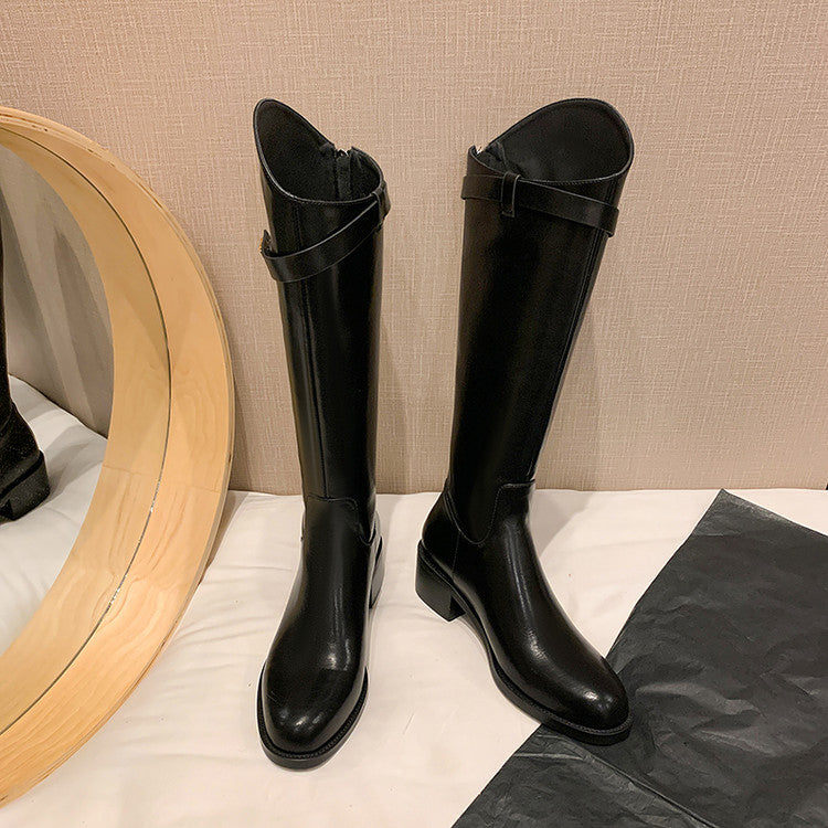 Karin Luna In Stock Classic Style Now Round Toe Flat Bottom Casual Slimming Knight Boots