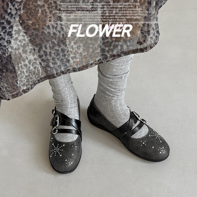 Karin Luna In Stock Spot Goods Studded Rivet Hidden Wedge Mary Jane Shoes