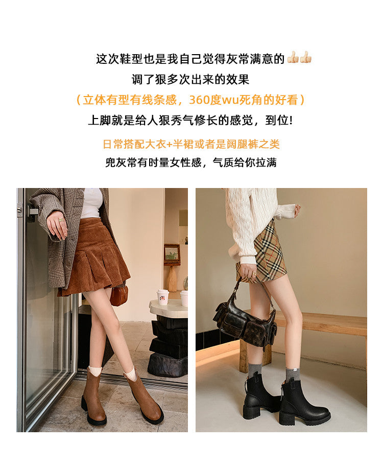 Karin Luna In Stock Versatile Round Toe Chunky Heel Ankle Boots