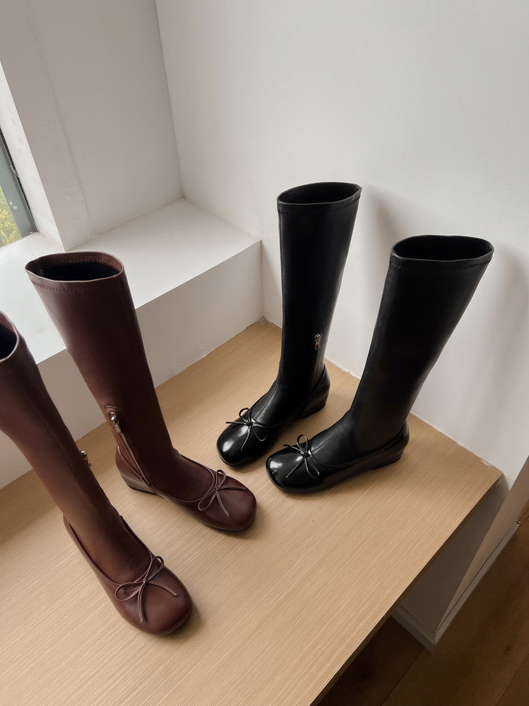 Karin Luna In Stock Spot Goods  Butterfly Knot Round Toe Hidden Heel Boots
