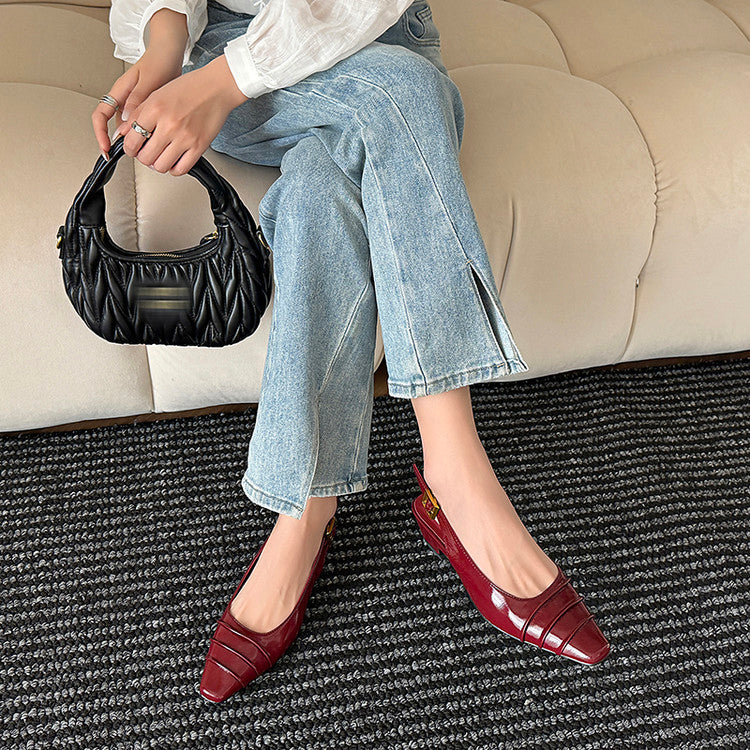 Karin Luna French Retro Square Toe Wrinkled Closed-Toe Sandals