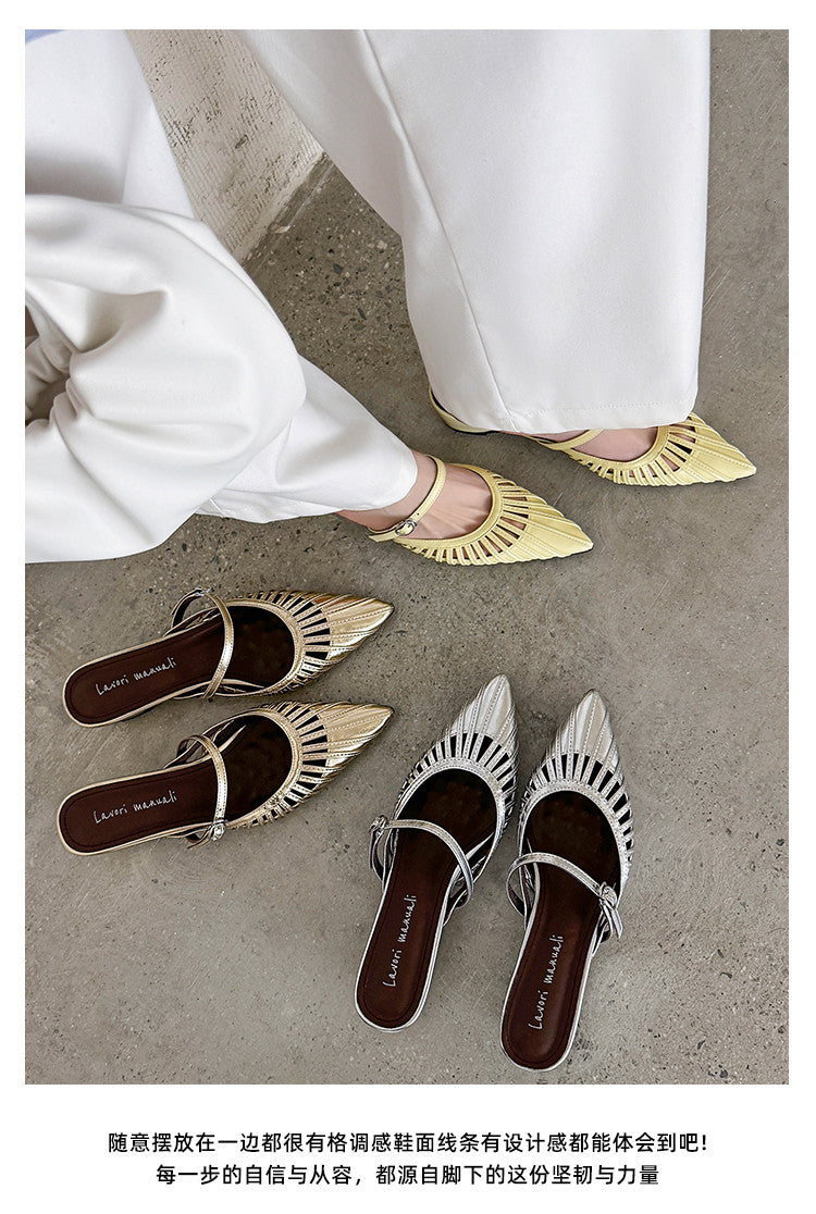 Karin Luna Casual Feel~In stock Pointed Toe Hollow Design Note Pointed Toe Slippers