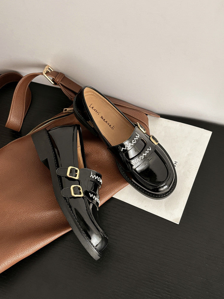 Karin Luna In Stock Spot Goods  Retro Style Slip-On Metal Buckle Loafers