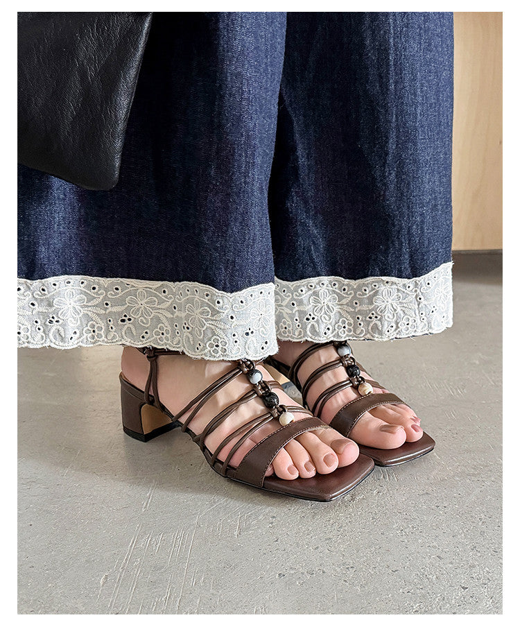 Karin Luna Bohemian Vacation Style~Square Toe Open Toe Sandals