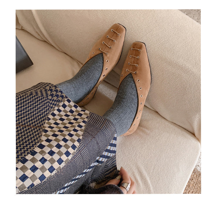 Karin Luna In Stock Spot Goods    Old Money Style Square Toe Suede Flats