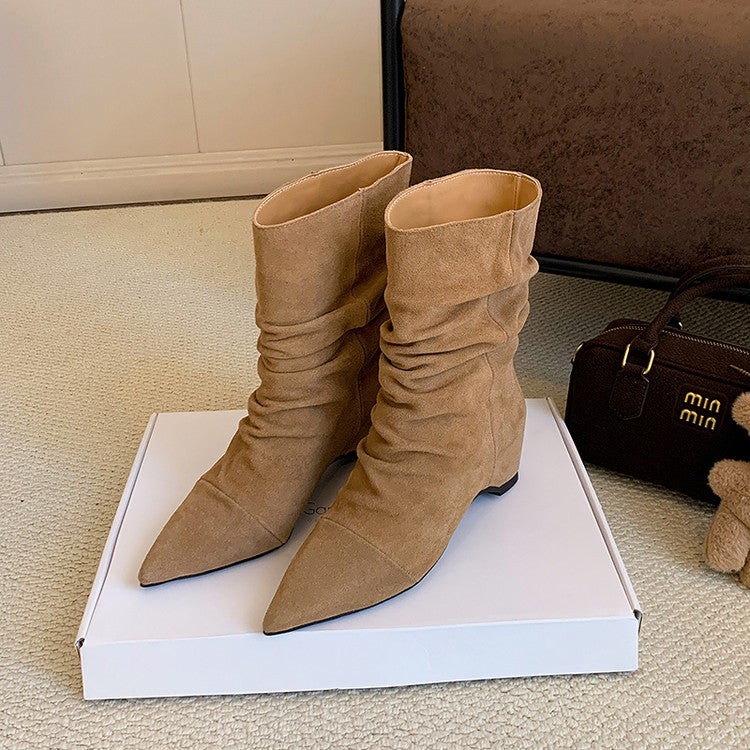 Karin Luna Data Hot-Selling Pointed Toe Slouchy Matte Western Short Boots