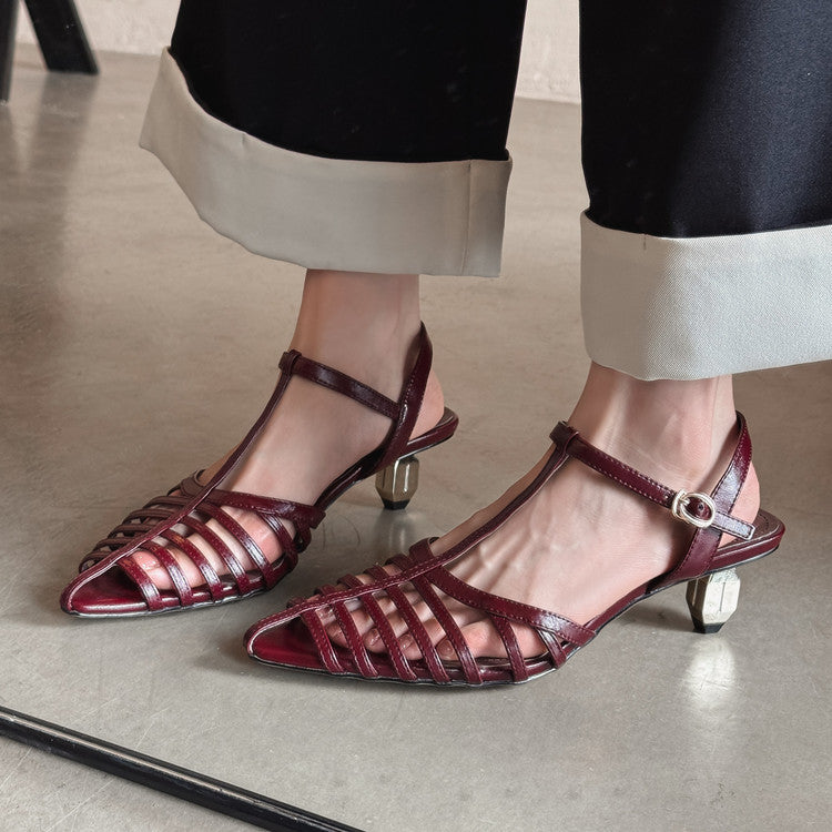 Karin Luna French Hollow Toe Metal Heel Elegant Sandals