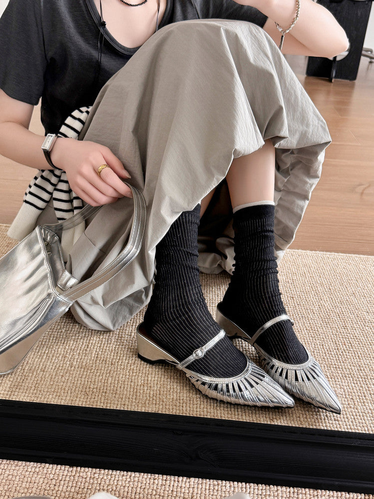 Karin Luna Casual Feel~In stock Pointed Toe Hollow Design Note Pointed Toe Slippers