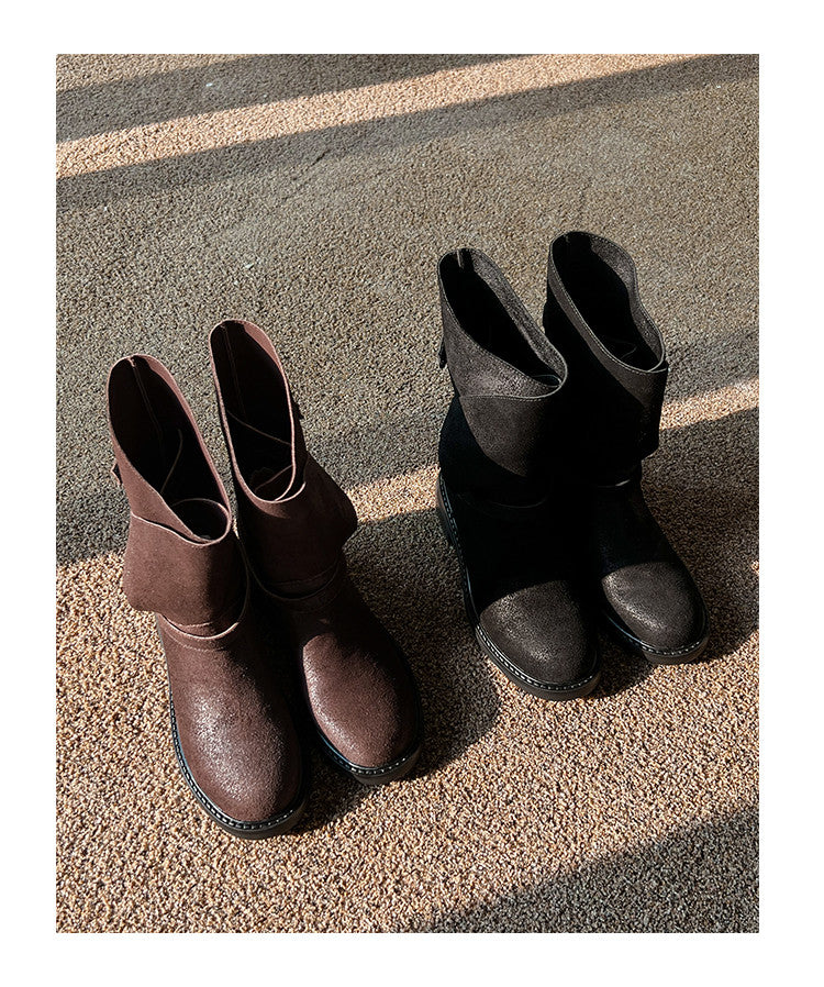 Karin Luna In Stock Spot Goods  Super textured Lazy Style Thick-Soled Ankle Boots