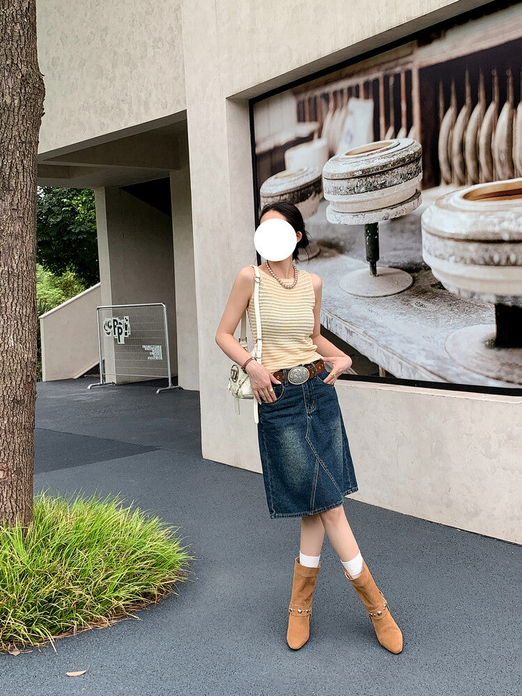 Karin Luna has prepared stock  Hot-Selling Retro Pointed Toe Wedge Metal Buckle High Tube Western Boots