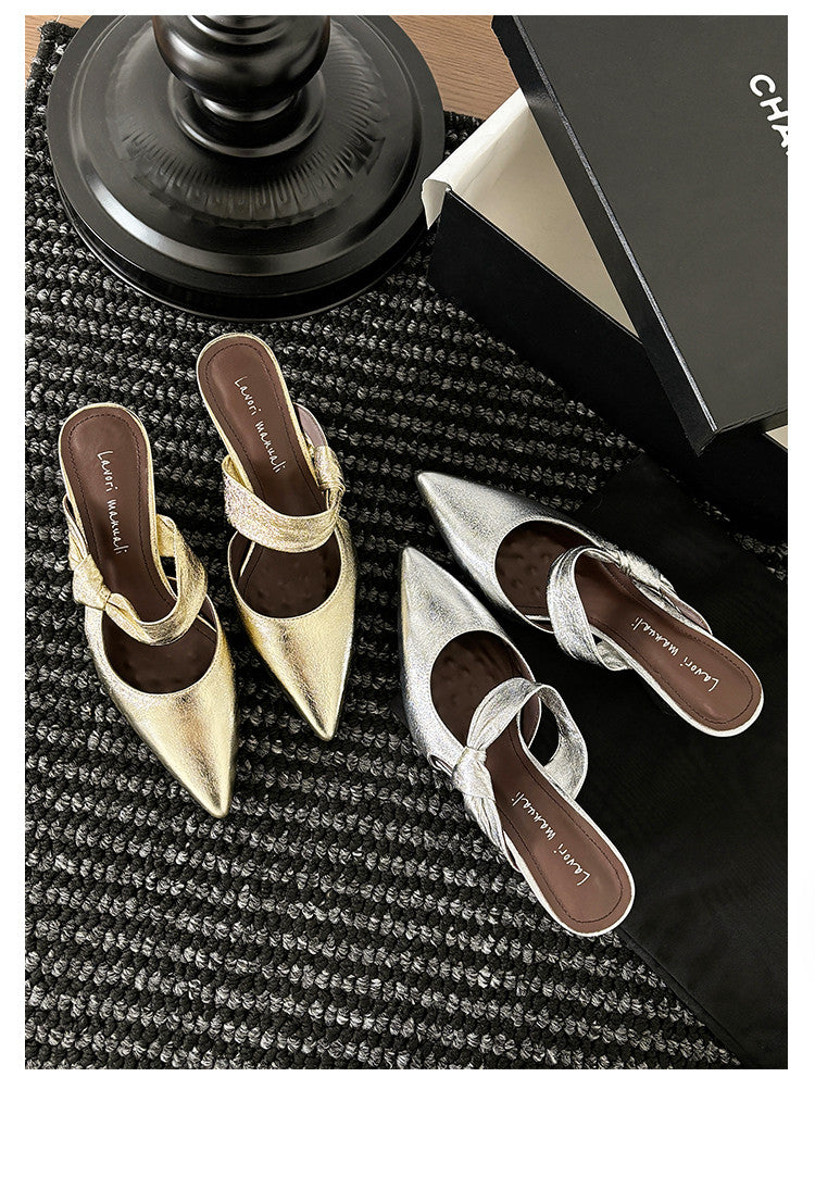 Karin Luna In Stock Spot Goods  Pointed Toe Irregular Heel Elegant Retro Strap Slippers