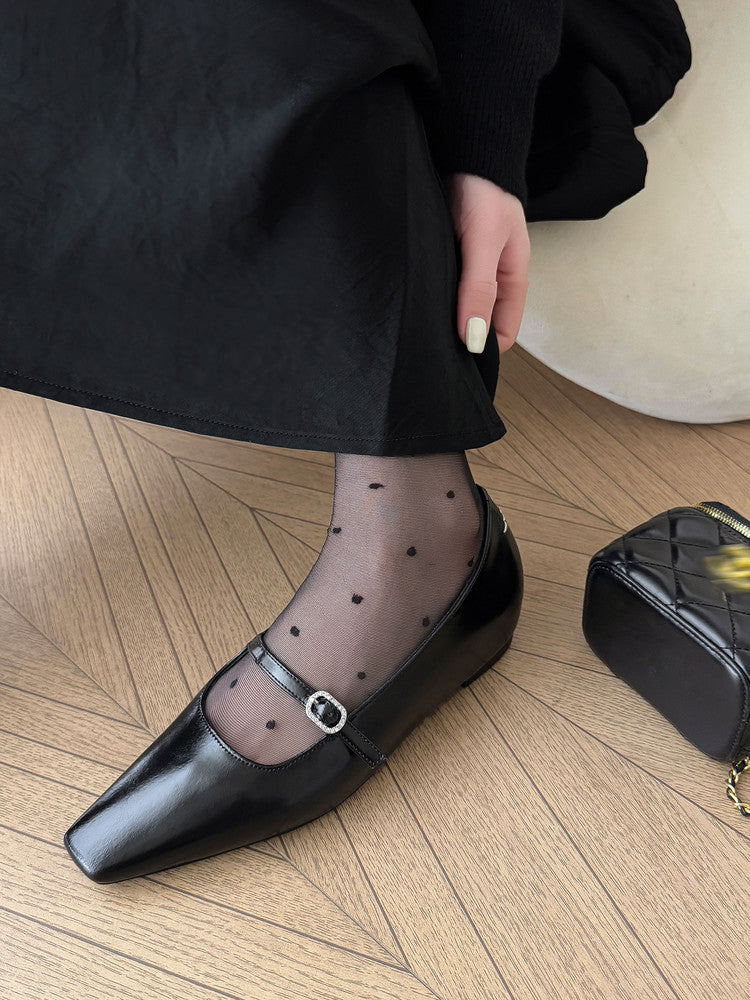 Karin Luna In Stock Spot Goods  Elegant Square-Toe One-Strap Height-Increasing Flats