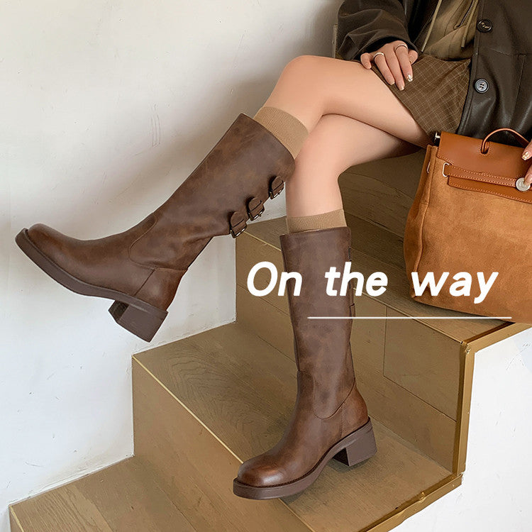Karin Luna In Stock In Stock Thigh Circumference Belt Buckle Thick Sole Rider Boots