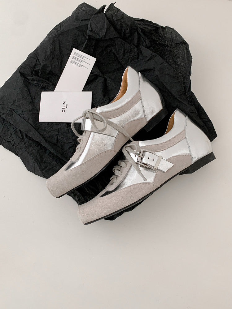 Karin Luna In Stock Spot Goods  Designed retro square-toe ballet shoes with laces