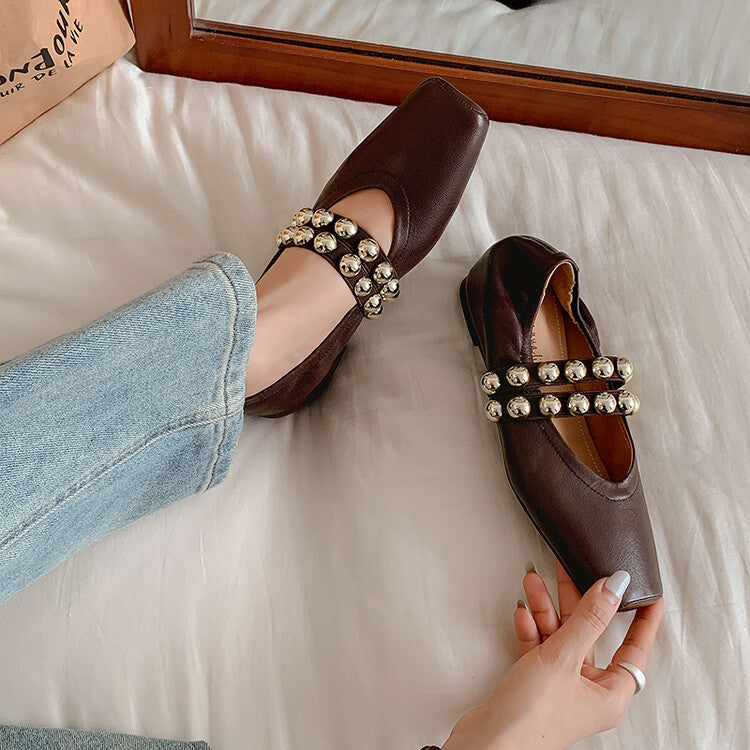 Karin Luna In Stock Spot Goods  Pig Nose Metal Strap Super Soft Granny Full Leather Mary Jane Shoes