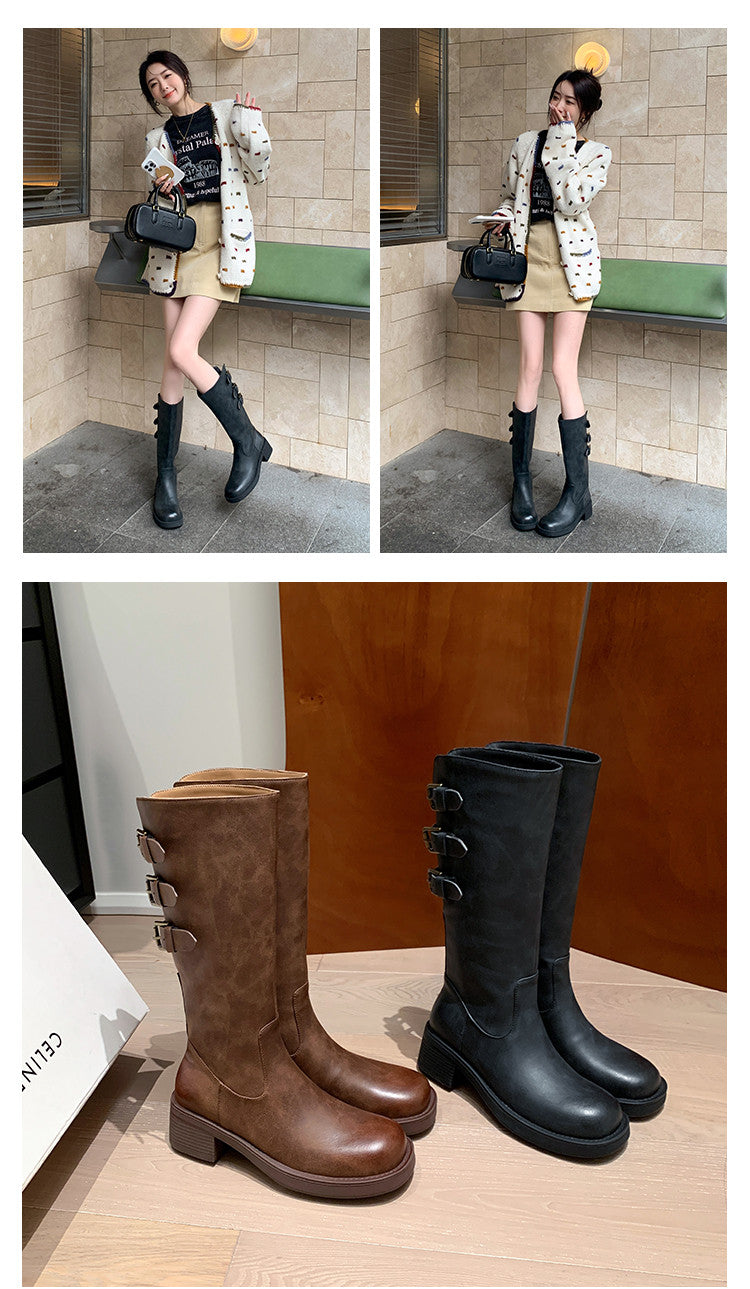 Karin Luna In Stock In Stock Thigh Circumference Belt Buckle Thick Sole Rider Boots