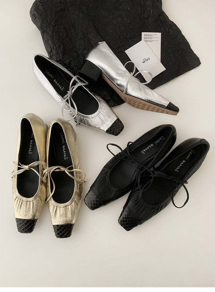 Karin Luna In Stock Spot Goods  Retro Sweet Bowknot Granny Wrinkled Single Shoes