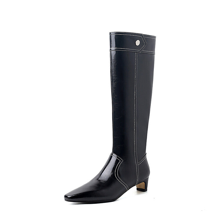 Karin Luna In Stock Spot Goods  Vintage Open Stitch Small Square Toe High Heel Side Zipper Riding Boots