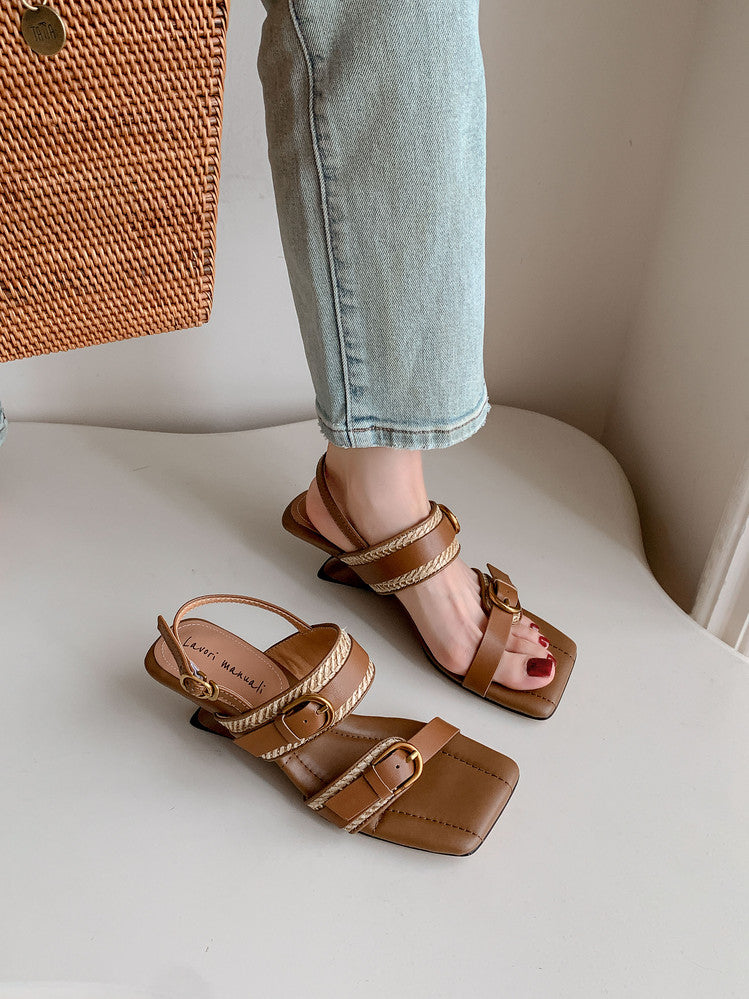 Karin Luna In Stock Spot Goods Vacation style Sofa Cushion Square Toe Irregular Heel Open-Toe Sandals