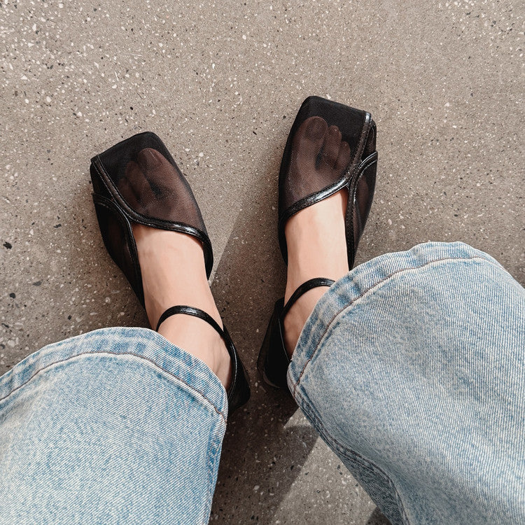 Karin Luna In Stock In Stock  Internet Celebrity Style Square Toe Mesh Chunky Heel Sandals