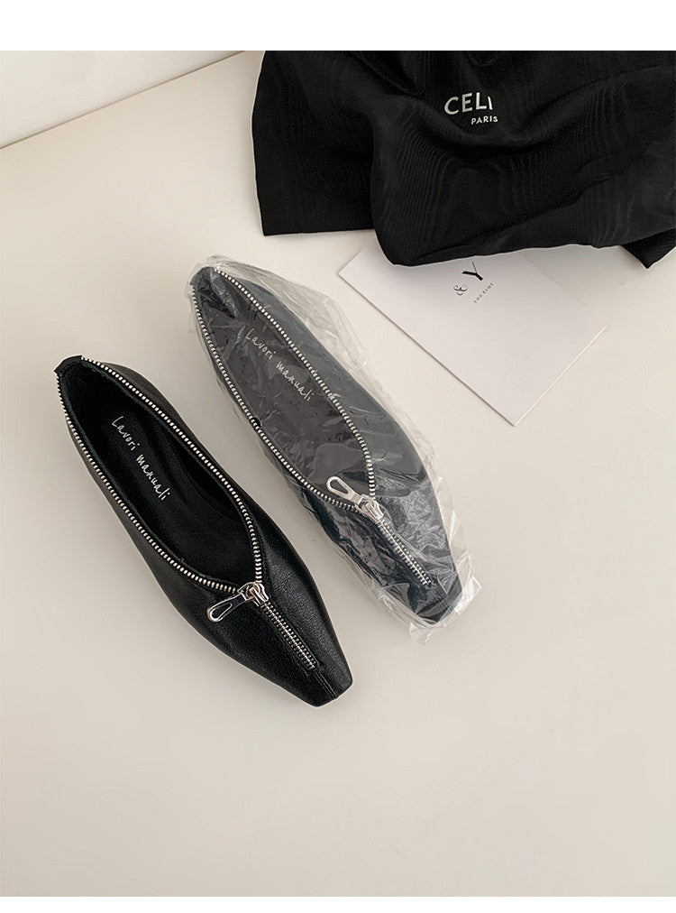Karin Luna In Stock In Stock ~Basic Versatile Light Luxury Zipper Small Square Toe Flats
