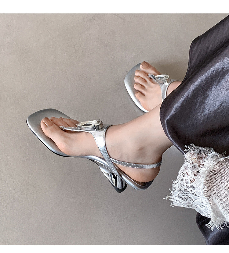 Karin Luna Bestseller Element Square Toe Irregular Heel Super Stable Toe Clip Sandals