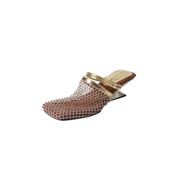 Karin Luna Highlights Fairness~In stock  Closed-Toe Diamond Mesh Unisex Convertible Sandals